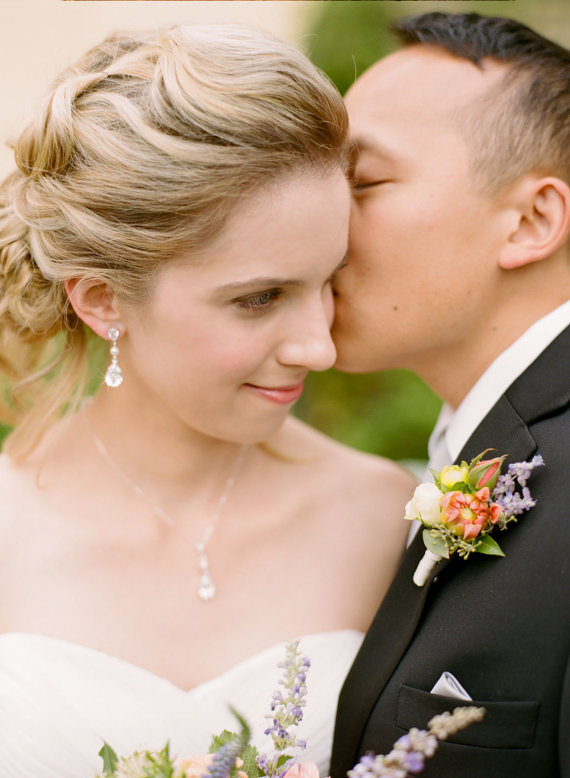Hochzeit - Crystal Bridal earrings, Rose Gold  Wedding jewelry Swarovski Crystal Wedding earrings, Pendant, Bridal jewelry, Crystal Drop and Pearl SET