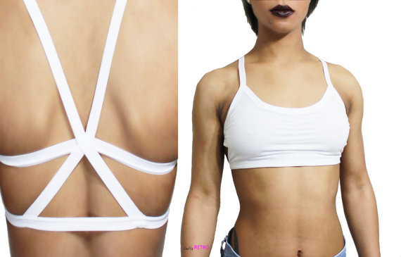 Wedding - White X Cage Back Strappy Festival Cropped Bralette Top