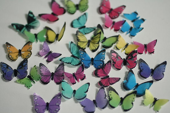 Свадьба - 48 small edible butterflies for cake decorating, cookies, cupcake decorating, cake pops. Wafer paper butterflies, wedding cake toppers.