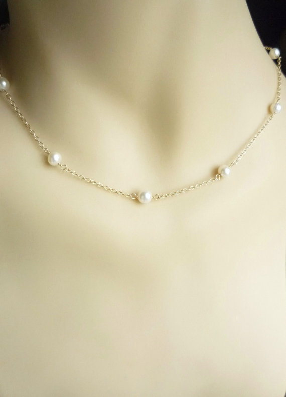 Mariage - Gold pearl necklace with 14K gold filled chain, pearl necklace, bridal jewelry
