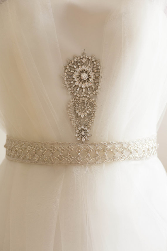 زفاف - Vintage inspired bridal belt, wedding dress applique - Style R40 (Made to Order)