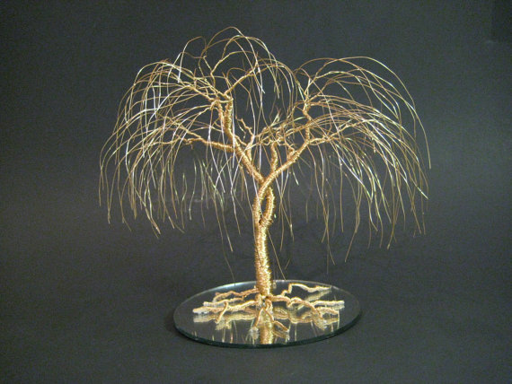 Wedding - Gold Wedding Cake Topper ~  When Two Become One Gold Willow Tree