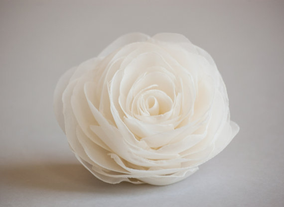 Wedding - Ivory wedding hair flower, Bridal hairpiece, Wedding hair accessories, Organza bridal hair clip, Ivory rose hair flower