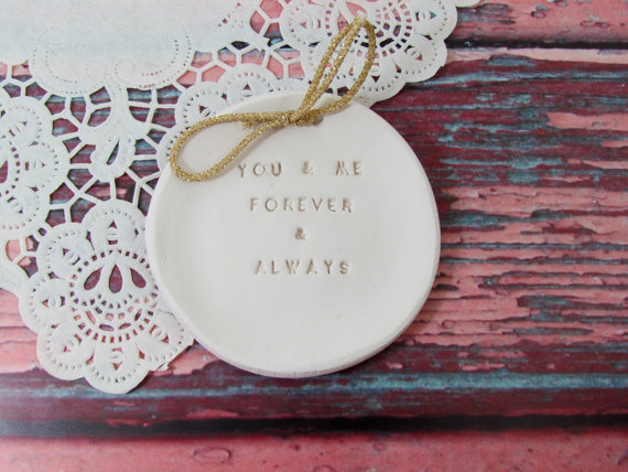 Wedding - Ring bearer pillow alternative,  Wedding ring bearer - You & me forever and always Ring dish Ceramic ring bowl