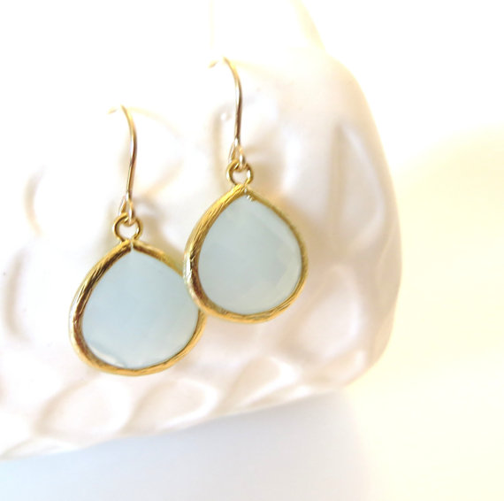 Свадьба - Aqua Mint Earrings Gold Earrings Mint Ice Soft Blue Earrings Aqua Wedding Jewelry Mint Bridesmaid Earrings Gift Mint Drop Earrings Spring