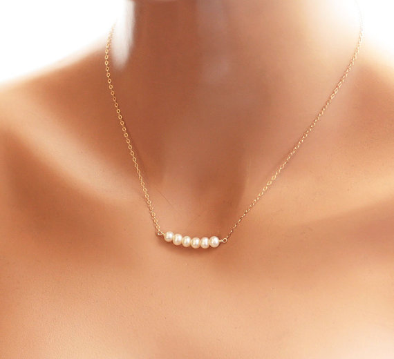 Wedding - Everyday Tiny Pearl Necklace, Tiny and Dainty Row of Pearls, Sterling Silver, Gold Fill, Rose Gold Necklace, Bridesmaid Necklace