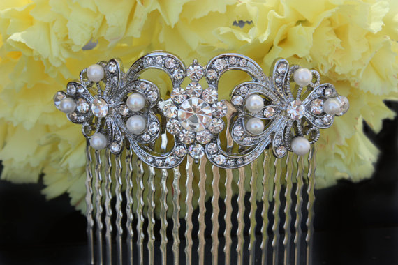 Mariage - vintage inspired pearls bridal hair comb,wedding hair comb,bridal hair accessories,wedding hair accessories,pearl hair comb,crystal comb