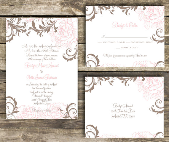 Wedding - PRINTABLE Wedding Invitation Suite DIY - Rustic Rose Wedding Collection  (Colors and Wording Can Be Customized)