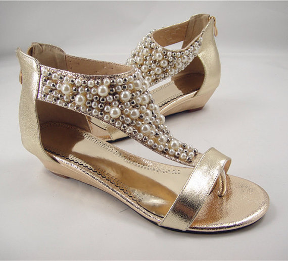 Pearl Bridal Shoes Pearls Sandals Wedge Wedding Shoes