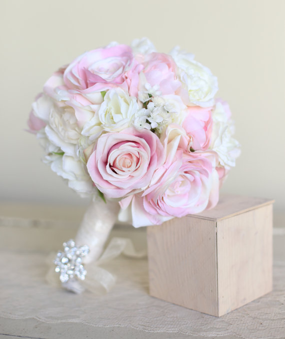 Hochzeit - Silk Bridal Bouquet Peonies and Roses Garden Rustic Chic Wedding NEW 2014 Design by Morgann Hill Designs