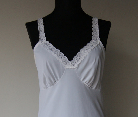 Hochzeit - Vintage White Shadowline Slip Dress 34