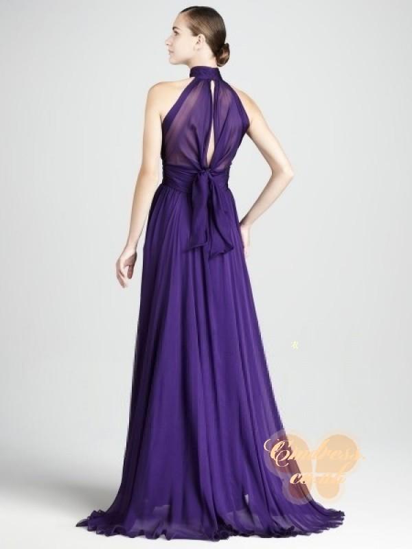 زفاف - A-line Jewel Empire Pleated Grape Bridesmaid Dress