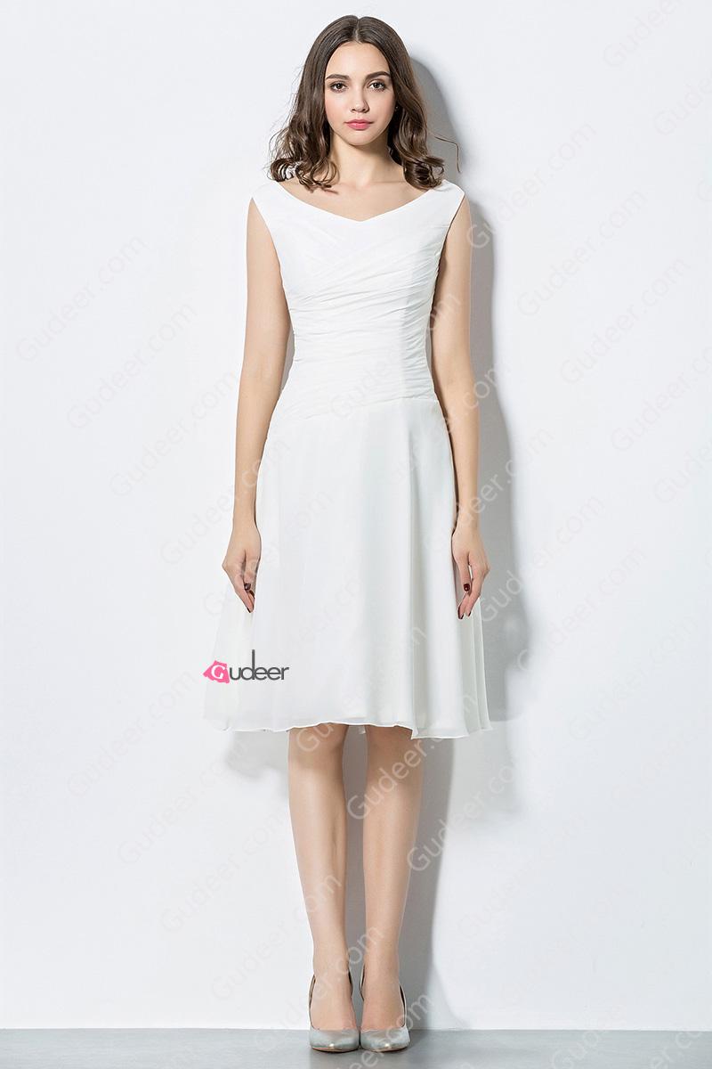 Hochzeit - Short V Neck Wide Strap Slim Fitted Beach Bridesmaid Dress