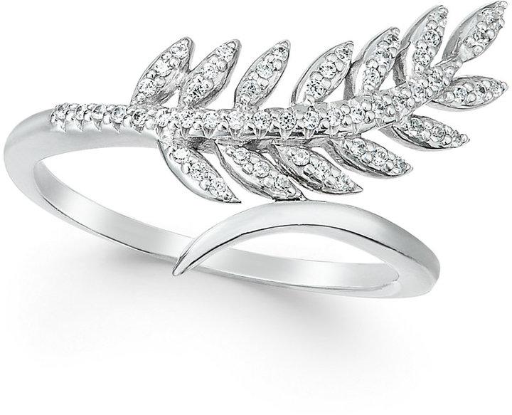 Hochzeit - wrapped™ Diamond Leaf Ring in 10k White Gold (1/6 ct. t.w.)