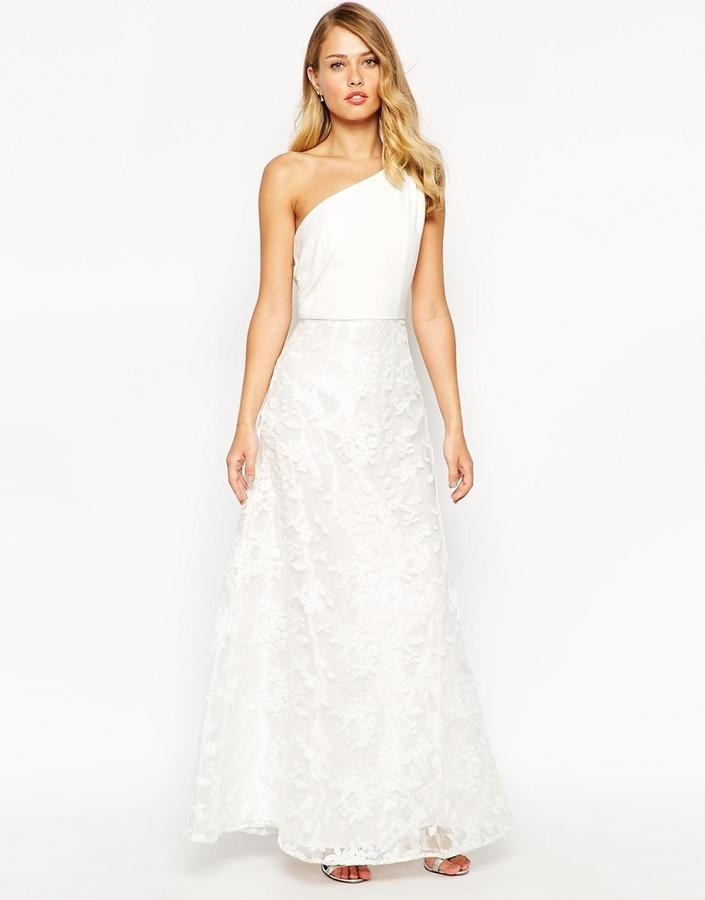 Wedding - Jarlo Eva One Shoulder Maxi Dress With Floral Lace Skirt
