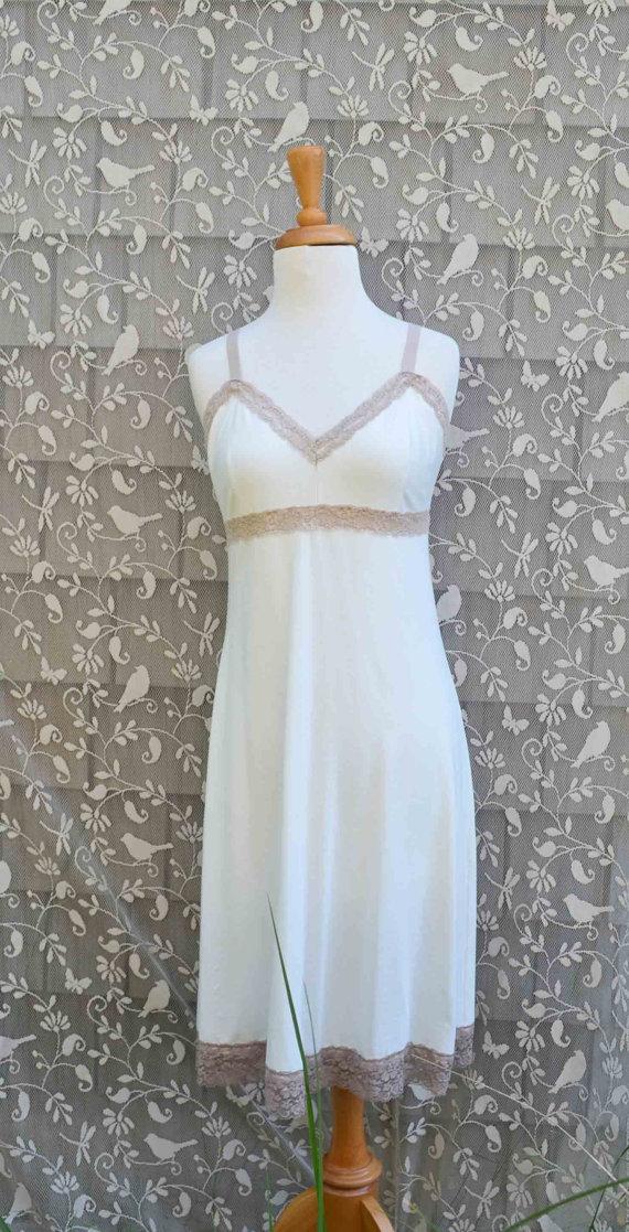 Hochzeit - Ready to Ship Organic Lingerie Full Slip Off White with Lace Dress Extender Sexy Bridal Soft Nightie Sleepwear Eco Women's Medium