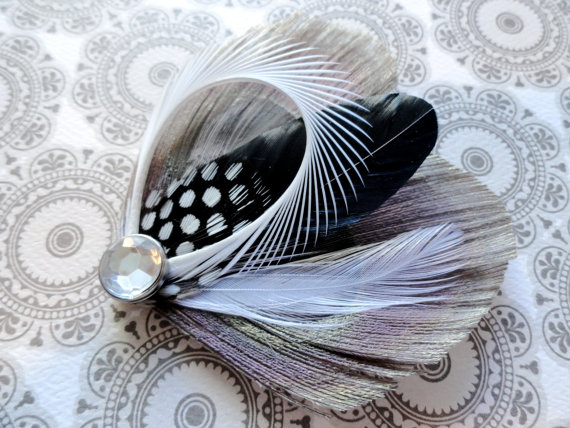 زفاف - CHLOE in Iris Grey and Black Peacock Feather Hair Clip