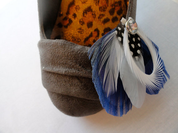 زفاف - CHLOE in Blue Peacock Feather Shoe Clips