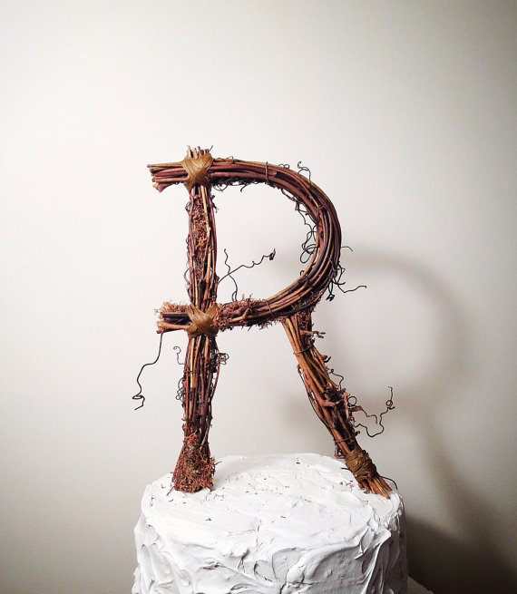 Mariage - Letter R Rustic Handcrafted Wedding Cake Topper