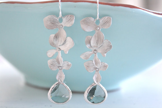 Hochzeit - Dangle Earrings, Silver Earrings, Gray Orchid Earrings, Bridesmaid Jewelry, Bridal Jewelry, Everyday Earrings