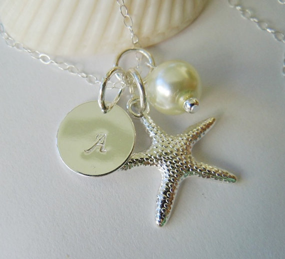 Wedding - Personalized  Jewelry,  Starfish Necklace Pendant Beach Wedding Bridesmaid Necklace