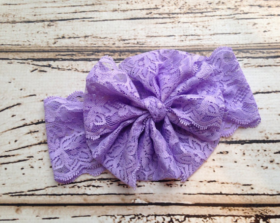 Wedding - Lavender Lace Floppy Bow Headband.. Big Bow Headband..Newborn, Baby, Girls Photo Prop Bow