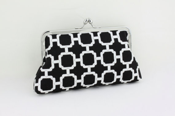 Hochzeit - Black & White Square Pattern Bridesmaid Clutch / Wedding Gift - the Florence Style Clutch