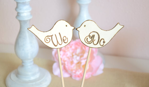 زفاف - We Do set of love birds wedding cake topper