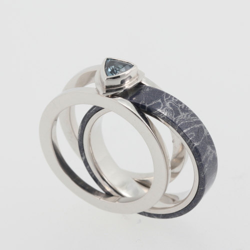 Mariage - Platinum Engagement Ring Guard set w a Topaz gemstone plus a Platinum Mokume Wedding Band plus a Platinum Meteorite Wedding Band