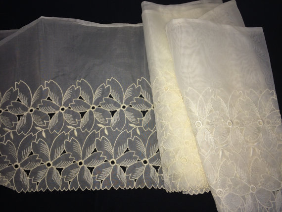 Mariage - Vintage Wide Ivory Nylon Lace with Floral Embroidery- Decorative  Edge
