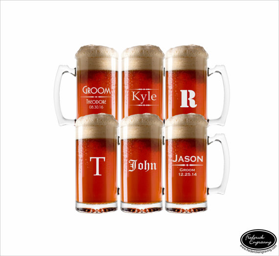 Свадьба - SIX Etched Wedding Party Glasses, SHIPS FAST, Personalized Beer Mugs, Custom Beer Glasses, Groomsmen Gift, Will You Be My Groomsman