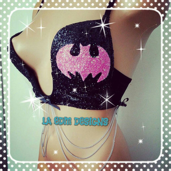 Mariage - pink batman plunge bra with chains