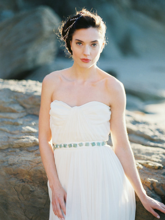 Mariage - Bridal Sash, Rhinestone and Jade Bridal Sash, Bridal Belt - Style 8215