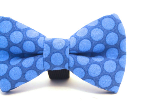 Wedding - Dog Bow Tie, Blue Polka Dot Bow Tie, Polka Dot Dog Bow Tie, Blue dog bow tie