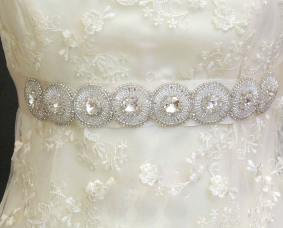 Wedding - Rhinestone Crystal Beaded Bridal Wedding  Belt Ivory Rhinestone Satin Sash