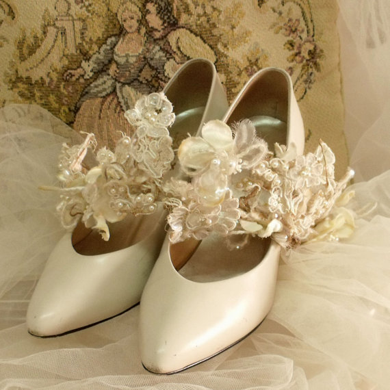 زفاف - Vintage Ivory leather pumps bridal shoes 7