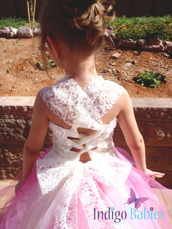 Hochzeit - Flower Girl Dress, Weddings, Tutu Dress, Ivory and Pink Tutu, Cream Floral Satin Lace Top, White Reception, Bridesmaid, Wedding