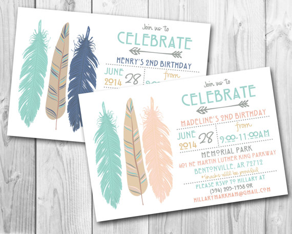 Hochzeit - Modern Tribal Feathers Birthday Party Invitation (PRINTABLE FILE ONLY)