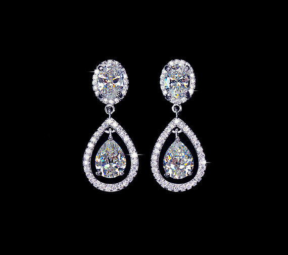 Mariage - Teardrop Cubic Zirconia Dangle Wedding Earrings Drop Bridal Earrings Pear Cut Party Earrings Crystal Bridesmaids Gift , AE0074