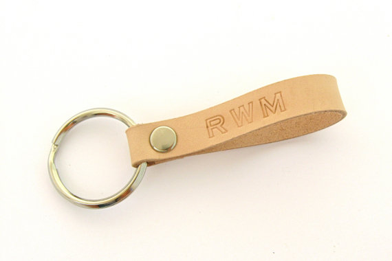 Mariage - Leather Key Ring Monogrammed Key Fob Monogram Leather Personalized Key Ring Groomsmen Gift Bridesmaid Gift 3rd Anniversary Gift