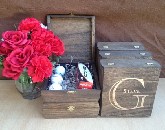 Wedding - Groomsmen Gift - Keepsake Box - Set of 6 Rustic Laser Engraved Cigar Boxes - Personalized & Stained Wooden Cigar Box - Felt Lined Bottom