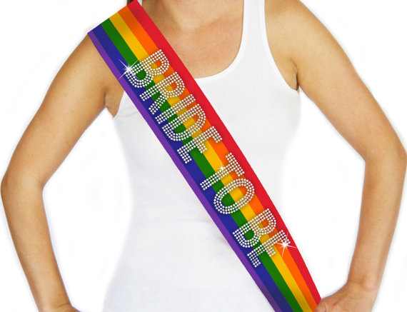 Mariage - Rainbow Rhinestone Bride Sash, Lesbian Wedding, Gay Wedding, Gay Marriage, Lesbian Bride, GLBT Wedding