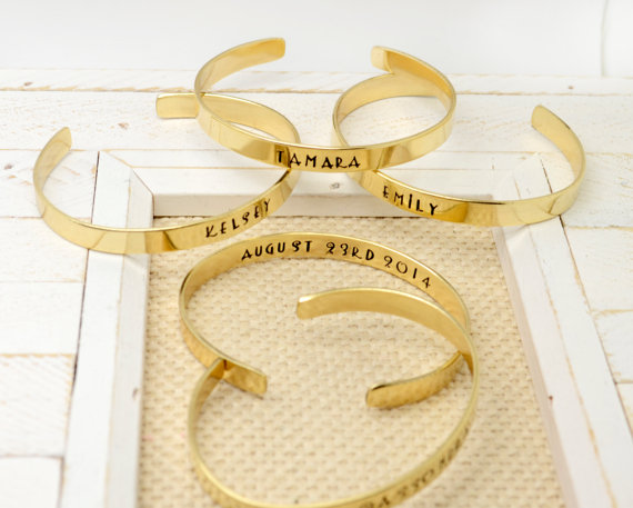زفاف - Brass Cuff Bracelets Set for Bridesmaid Gift , Bangle, Hand Stamped, Bridesmaid Jewelry, Custom, Hidden Message, Wedding, Bridesmaid