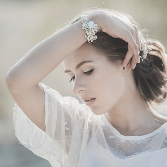 Свадьба - Wedding Pearl Bracelet, Bridal Bracelet ,White Opal Swarovski Crystals Bracelet ,Cuff Bracelet ,Wedding Jewelry 