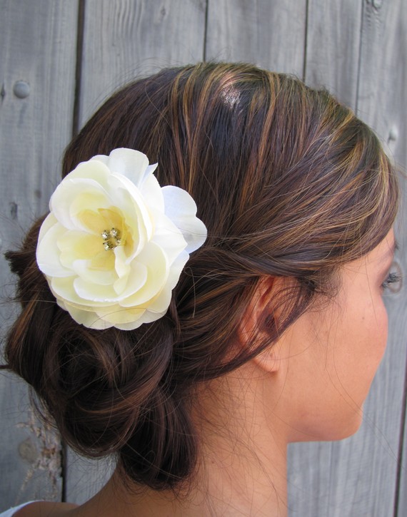 زفاف - Bridal Hair Comb Silk Rose & Rhinestone Comb Wedding Comb Hair Pale Yellow Fascinator Wedding Hair Accessories Bridesmaid Comb