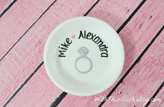 Wedding - Ring Holder Dish- Personalized Engagement Gift for the Bride, Name Arched Above Ring