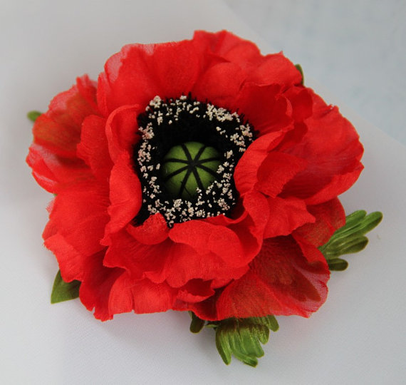 Red Poppy Barrette, Wedding Barrette, Hair Clip, Bridal Barrette, Silk