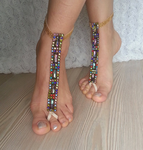Mariage - Color rhinestone anklet, FREE SHIP Beach wedding barefoot sandals, Steampunk, Beach Pool, Sexy, Yoga, Anklet , Bellydance