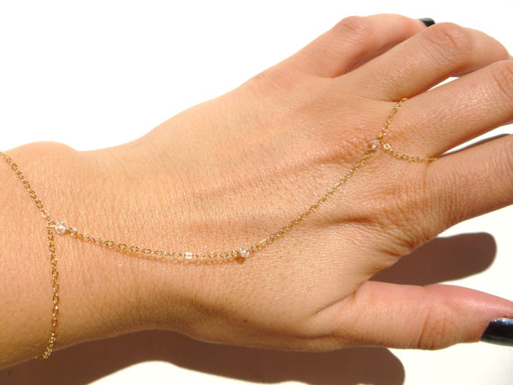 Wedding - Slave Bracelet, 14kt Gold Filled, Swarovski Crystal, Wedding Jewelry, Body Chain, Harem Bracelet,