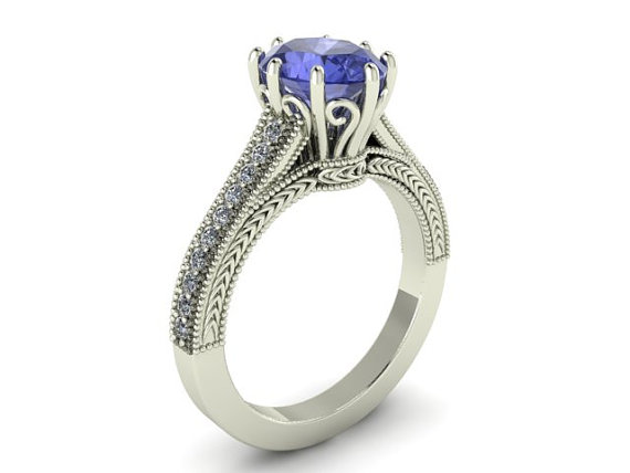 Hochzeit - Natural Diamonds and Natural Tanzanite Engagement Ring